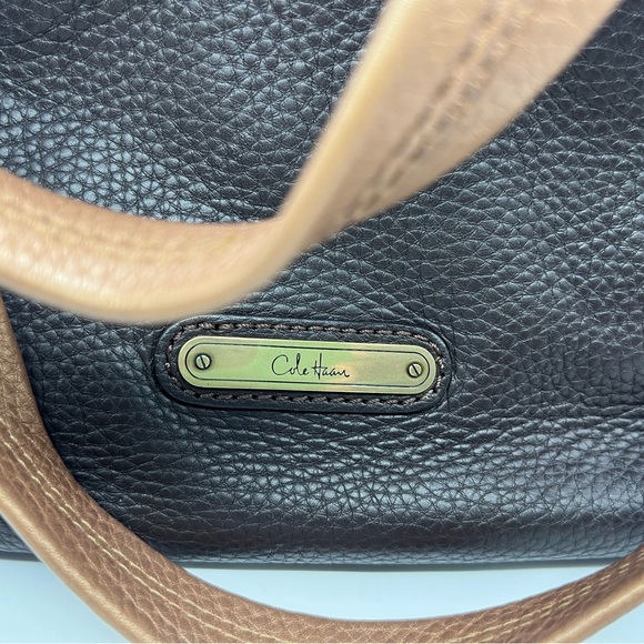 COLE HAAN Copper Brown Pebbled Leather Colorblock Turnlock Satchel Shoulder Bag - Picture 5 of 9